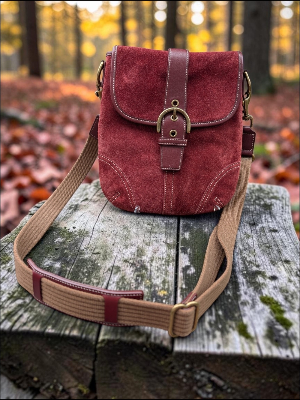 Vintage Y2K Coach Soho Burgundy Suede Buckle Crossbody Bag